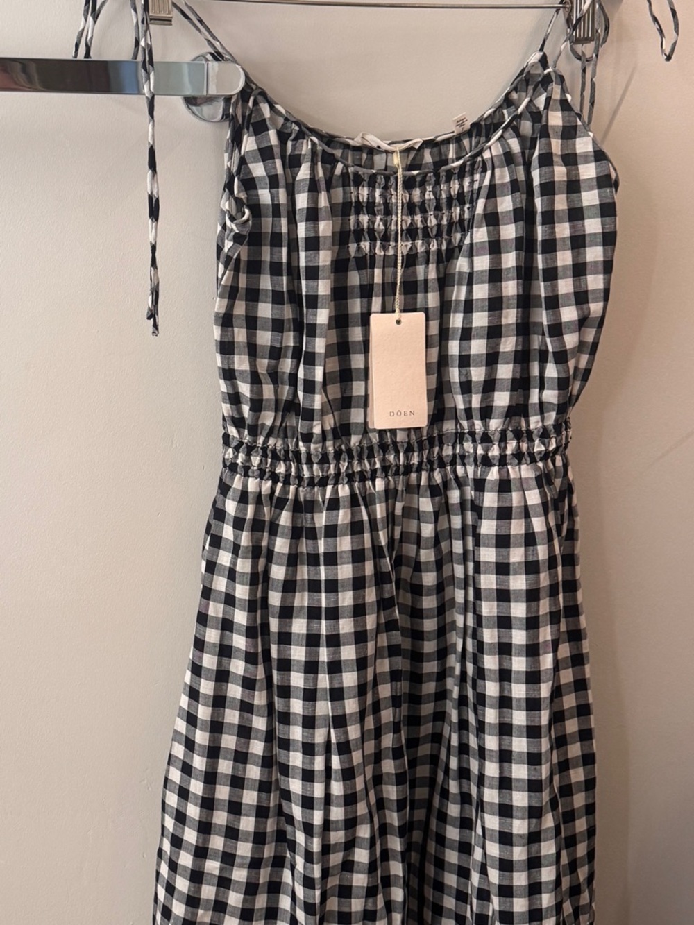Doen Black & White Gingham Tie-Shoulder Dress